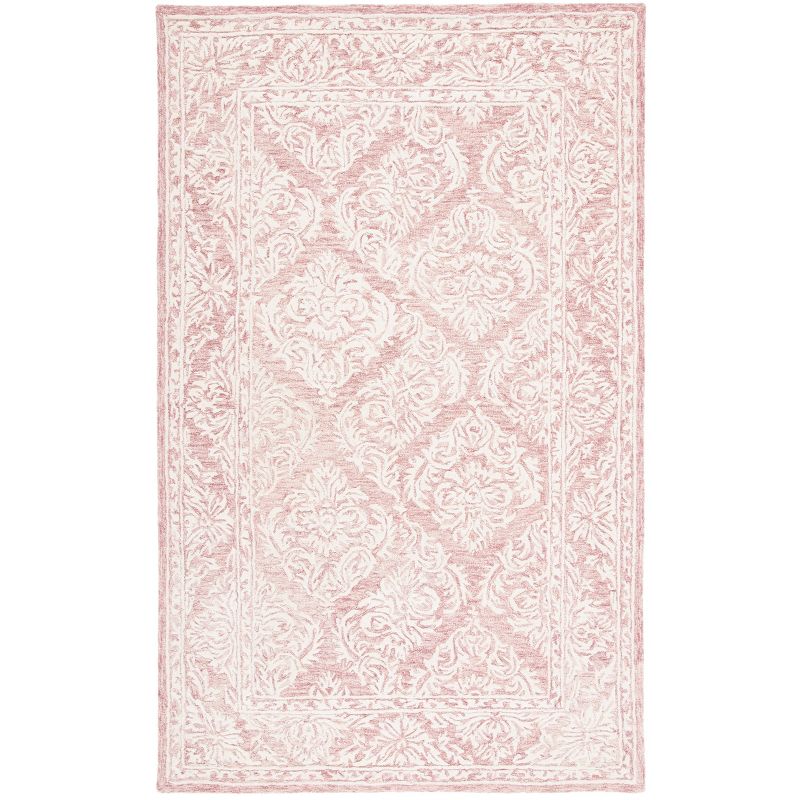 Pink and Ivory Hand-Tufted Wool Floral Area Rug