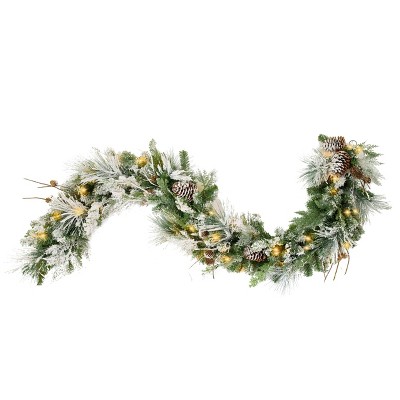 6ft Pre-Lit Snowy Pine Outdoor Christmas Garland with LED Lights