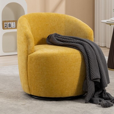 CENGHU Chenille Fabric Swivel Accent Chair, Barrel Chair With Black Powder Coating Metal Ring, for Living Room, Bedroom