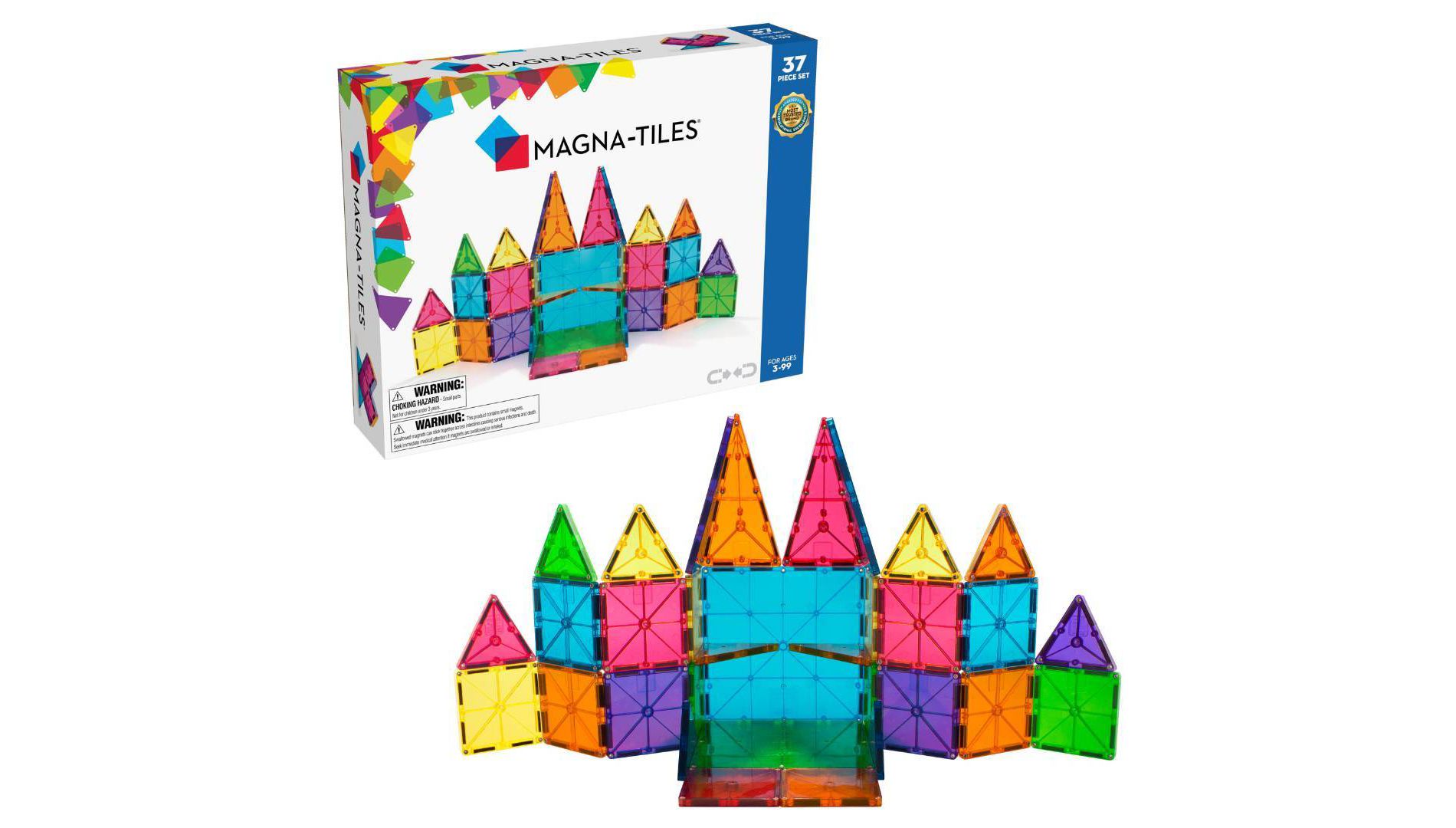 MAGNA-TILES Clear Colors 37pc Set: Magnetic Building Toys for Math, Shapes, Creative Thinking & Engineering Skills