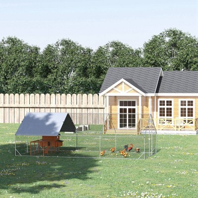 Large Galvanized Metal Chicken Coop with Roof Cover