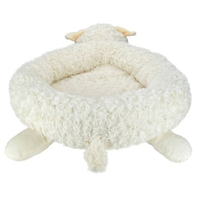 White Plush Lamb Chop Dog Bed with Bolstered Sides