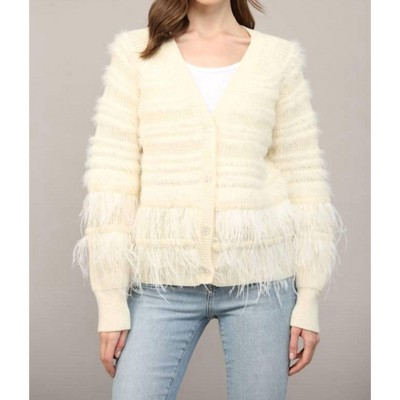 Women's Feather Trim Wool Blend Cardigan - Fate