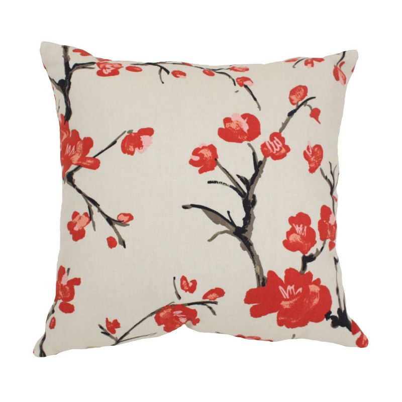 18&#34;x18&#34; Flowering Branch Square Throw Pillow Beige/Red - Pillow Perfect, 1 of 3