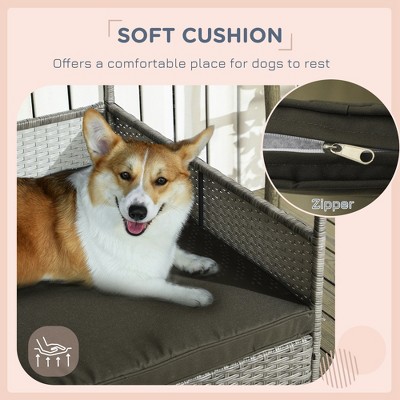Charcoal Gray Elevated Wicker Outdoor Dog Bed with Canopy