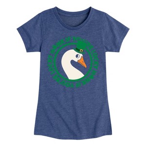 Girls' - Instant Message - St. Patrick's Day Honk If Lucky Fitted Short Sleeve Graphic T-Shirt - 1 of 4