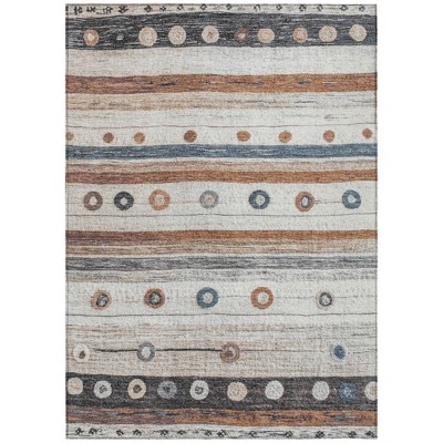 Copper Ivory And Denim Blue Striped Washable Indoor Outdoor Area Rug
