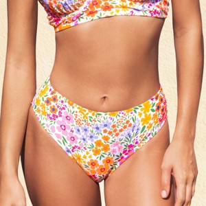 Women's Vibrant Floral Print Bikini Bottoms - Cupshe - 1 of 4