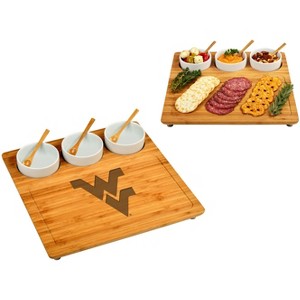 NCAA West Virginia Mountaineers Bamboo Cheese, Charcuterie Board with 3 Ceramic Bowls - 1 of 4