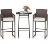 Costway 3 Piece Wicker Patio Bar Set with 2 Seat Cushions Glass Tabletop for Backyard - 2 of 4