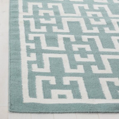 Seafoam and Ivory Geometric Wool Flatweave Rug, 3' x 5'