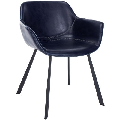 Midnight Blue Faux Leather Upholstered Arm Chair with Wood Legs