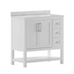 Flash Furniture Vega Bathroom Vanity with Sink, Storage Cabinet with Soft Close Doors, Open Shelf and 3 Drawers, Carrara Marble Finish Countertop
