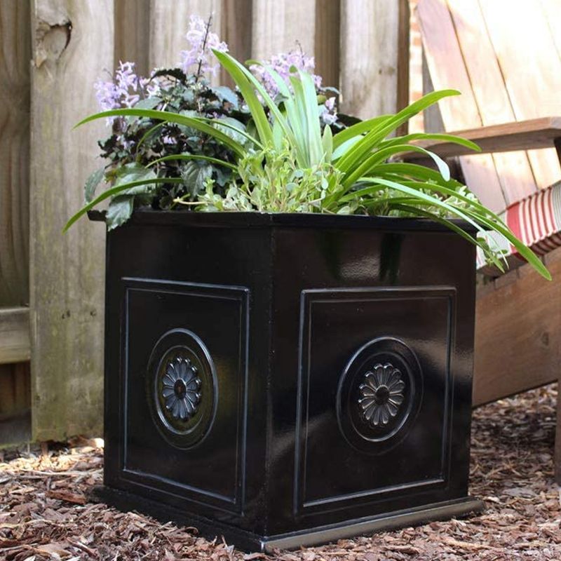 Southern Patio CMX-042426 Colony 16 Inch Square Resin Ceramic Indoor Outdoor Garden Box Planter Pot for Flowers, Herbs, Vegetables, and Plants, Black, 5 of 7