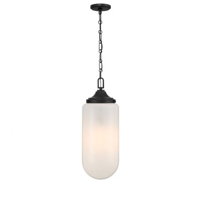 Matte Black 3-Light Pendant with Strie Glass Shade
