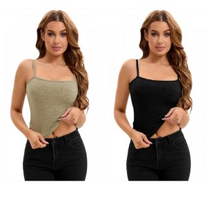 INSPIRE CHIC 2 Pcs Women's Ribbed Basic Undershirts Unadjustable Spaghetti Strap Camisoles - 1 of 4
