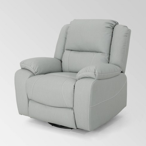 Malic Classic Leather Swivel Recliner, Grey Leather Swivel Chair