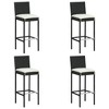vidaXL Patio Bar Set Outdoor Table and Chair Set with Cushions Poly Rattan - 43.3" Table Length Black 4 Items - 4 of 4