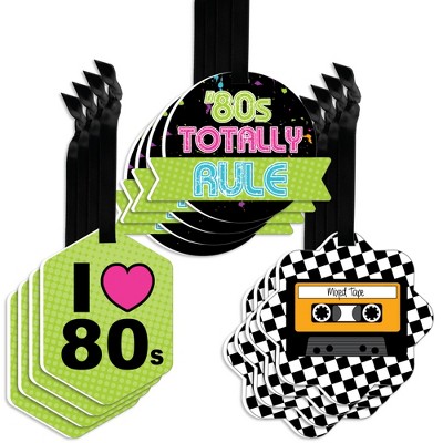 Big Dot of Happiness 80's Retro - Assorted Hanging Totally 1980s Party Favor Tags - Gift Tag Toppers - Set of 12
