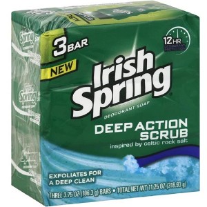 Irish Spring Deep Action Scrub Deodorant Soap Bars, 3 Count, 3.7 Oz Each - 1 of 4
