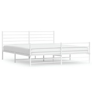 vidaXL White California King Metal Bed Frame with Headboard & Slats, No Mattress, Easy Assembly - 1 of 4