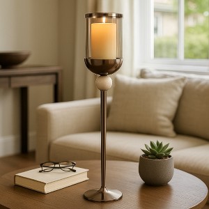 Contemporary Glass Floor Hurricane Candle Holder - Decorative Candle Stick Holder for Pillar Candles and Table Centerpieces Accent - 1 of 4