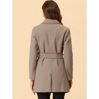 INSPIRE CHIC Women's Notch Lapel Double Breasted Belted Mid Long Outwear Winter Coat Brown Large — фото 4