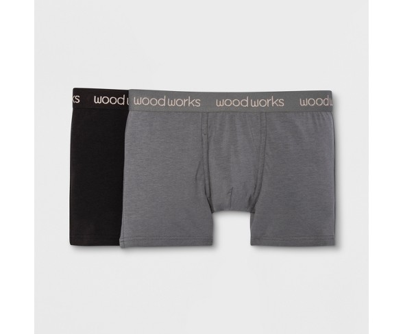 Men's Wood Works 2pk Boxer Briefs - Dark Gray/Black XL