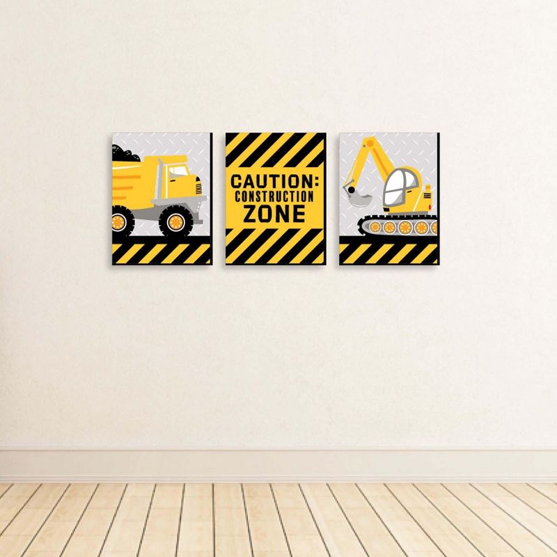 Big Dot of Happiness Dig It - Construction Party Zone - Baby Boy Nursery Wall Art and Kids Room Decor - 7.5 x 10 inches - Set of 3 Prints, 3 of 8