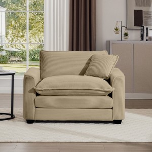 Corduroy Deep Seat Single Sofa with Pillow, Comfortable Sofa for Living Room, Bedroom, or Club - 1 of 4