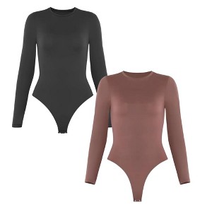 Sol Living Women's Bodysuit Seamless Casual Going Out Top Shirt Breathable Tops Tummy Control Shapewear Stretchy Basic Body Suits T Shirt Crew Neck - 1 of 4