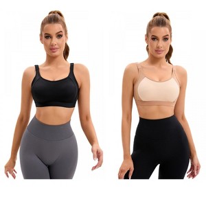 INSPIRE CHIC 2 Pcs Women's Contrasting Colors Adjustable Straps Workout Fixed Cup U Back Sports Bras - 1 of 4
