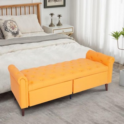 Nicbex 64" Storage Bench Ottoman with Storage PU Multifunctional Storage Bench for Entryway Bedroom, Orange