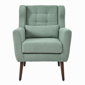 Vynxaria 19.69 Inch Freestanding Modern Accent Chairs, Blackish Green Cushioned Armrests, Pillow, Solid Wood Legs, Suited for Living Room & Bedroom - 1 of 4