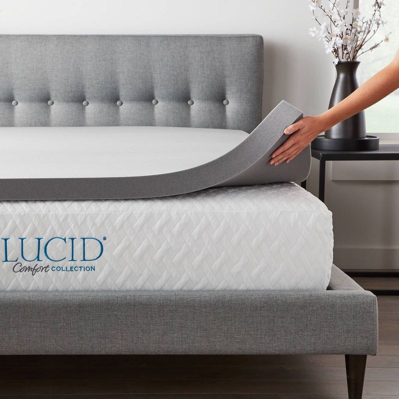 Comfort Collection 3" Charcoal and Aloe Infused Memory Foam Mattress Topper - Lucid, 3 of 9