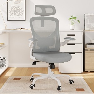 Lirago Mesh Office Chair w/Headrest - Adjustable Lumbar & Flip-Up Armrests, Grey - 1 of 4