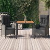 vidaXL 3-Piece Patio Dining Set with Reclining Chairs and Acacia Tabletop - Black Poly Rattan, Weather-Resistant Outdoor Furniture for Garden/Deck - 2 of 4