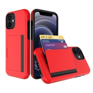 Reiko TPU PC Hybrid 2-in-1 Flip Card Holder Phone Case for Apple iPhone 12 Mini in Red - 1 of 4