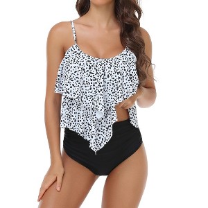 Tankini Swimsuit for Women High Waisted Bathing Suit Ruched Bikini Bottom Tummy Control Swimsuit - 1 of 4