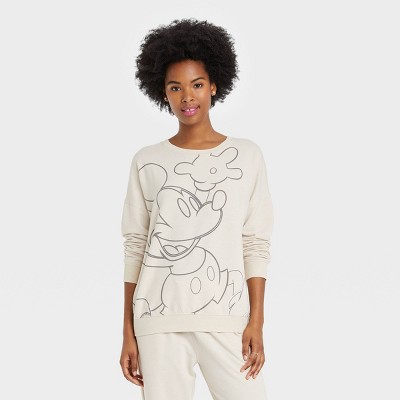 Women's Disney Mickey Mouse Oversized Graphic Sweatshirt - Off-White XS
