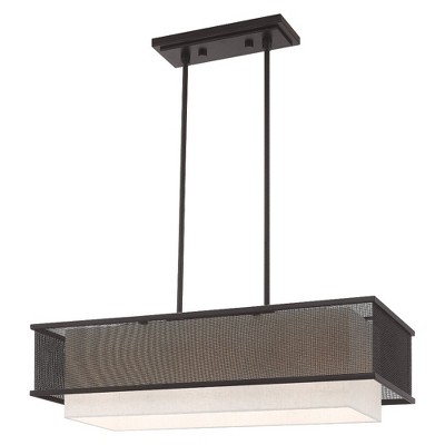 Urban Bronze 3-Light Linear Chandelier with Oatmeal Fabric Shade
