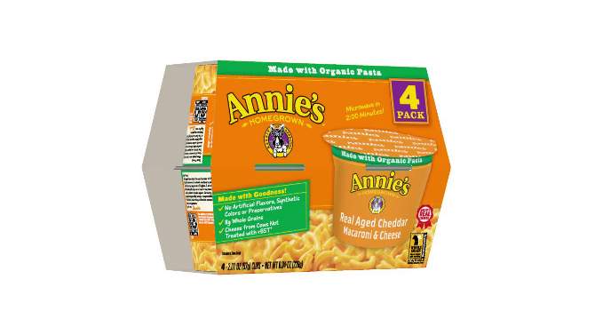 Annie's Real Aged Cheddar Macaroni & Cheese Microwavable Cups, 2 of 12, play video