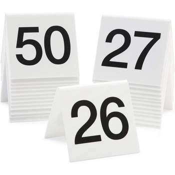 Juvale Set of 25 Acrylic Table Numbers for Wedding, Plastic Tent Cards Numbered 26-50 for Restaurants, Banquets, Receptions, 3 x 2.75 x 2.5 In