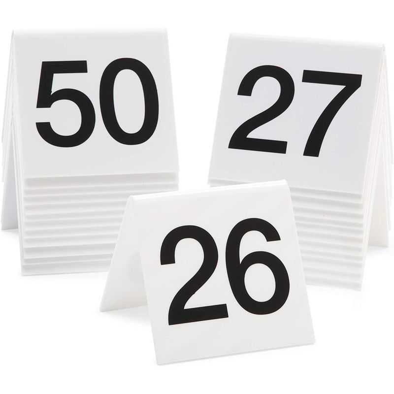 Juvale Set of 25 Acrylic Table Numbers for Wedding, Plastic Tent Cards Numbered 26-50 for Restaurants, Banquets, Receptions, 3 x 2.75 x 2.5 In, 1 of 4