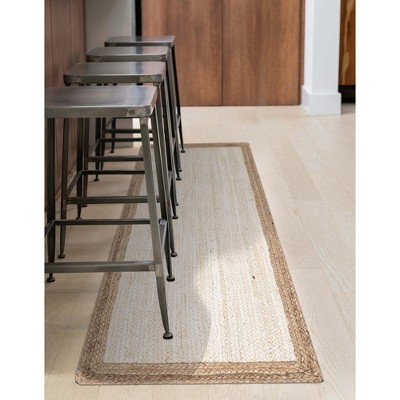 Handmade White Jute & Cotton Braided Runner Rug 2'7" x 6'1"