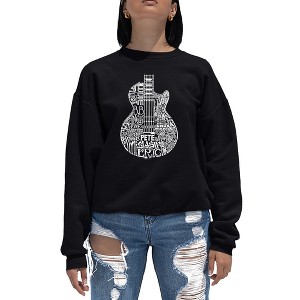 LA Pop Art Women's Word Art Crewneck Sweatshirt - Rock Guitar Head - 1 of 4