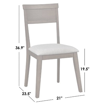 Set of 2 White Linen Upholstered Side Chairs with Wood Frame