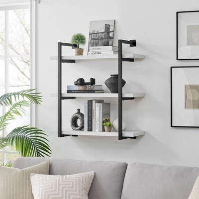 White and Black 3-Tier Industrial Wall Shelf