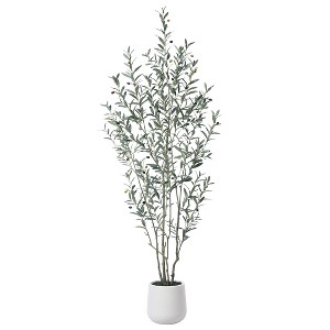 DR.Planzen Fake Plastic Olive Tree with Oval White Planter, Pre Potted Faux Greenry Plant With Encrypted branch and Artificial Fruits for Home Decor - 1 of 4