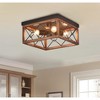 Farmhouse Semi Flush Mount Ceiling Light, Square Wood and Black Metal Cage Fixture with 3 Lights - 2 of 4